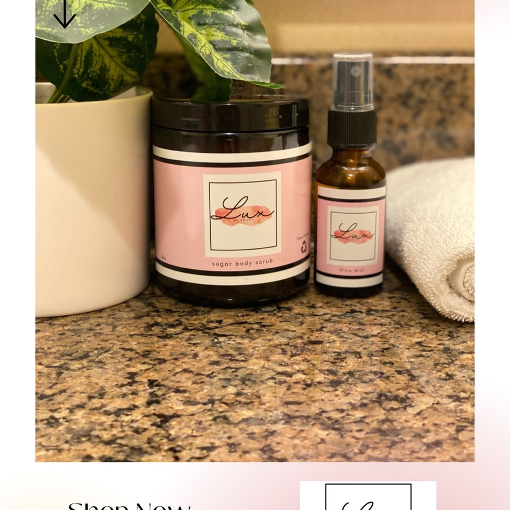 Sugar body scrub and glow mist set. New gift set.